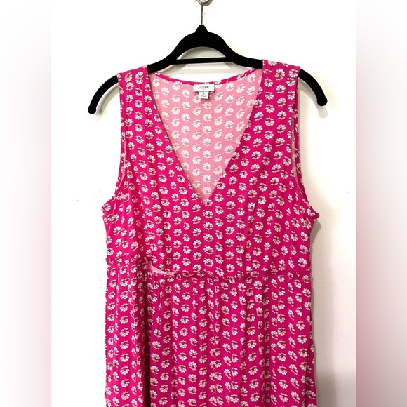 J Crew V Neck Midi Dress Size 6 Pink White Floral Tiered Summer Sundress Pockets - Picture 5 of 10